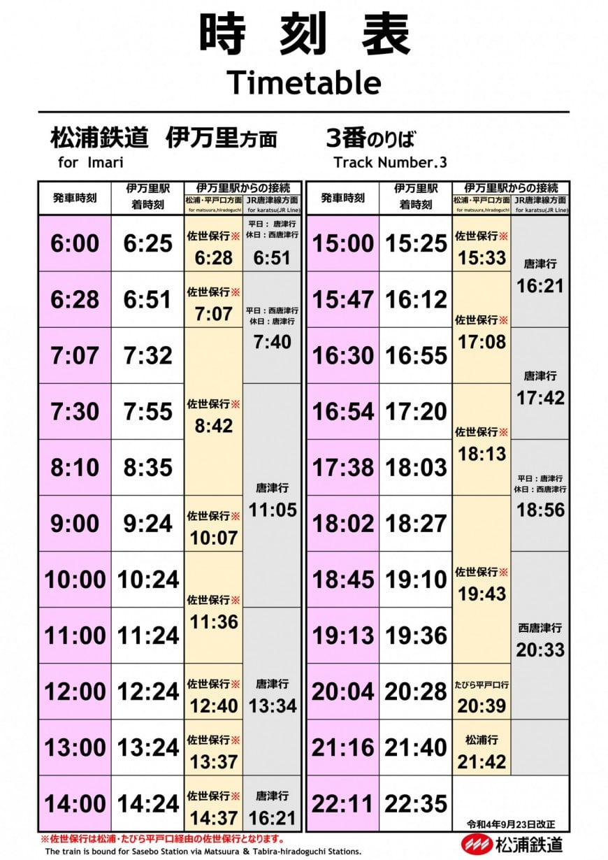 有田駅時刻表