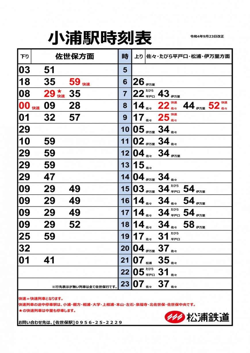 小浦駅時刻表