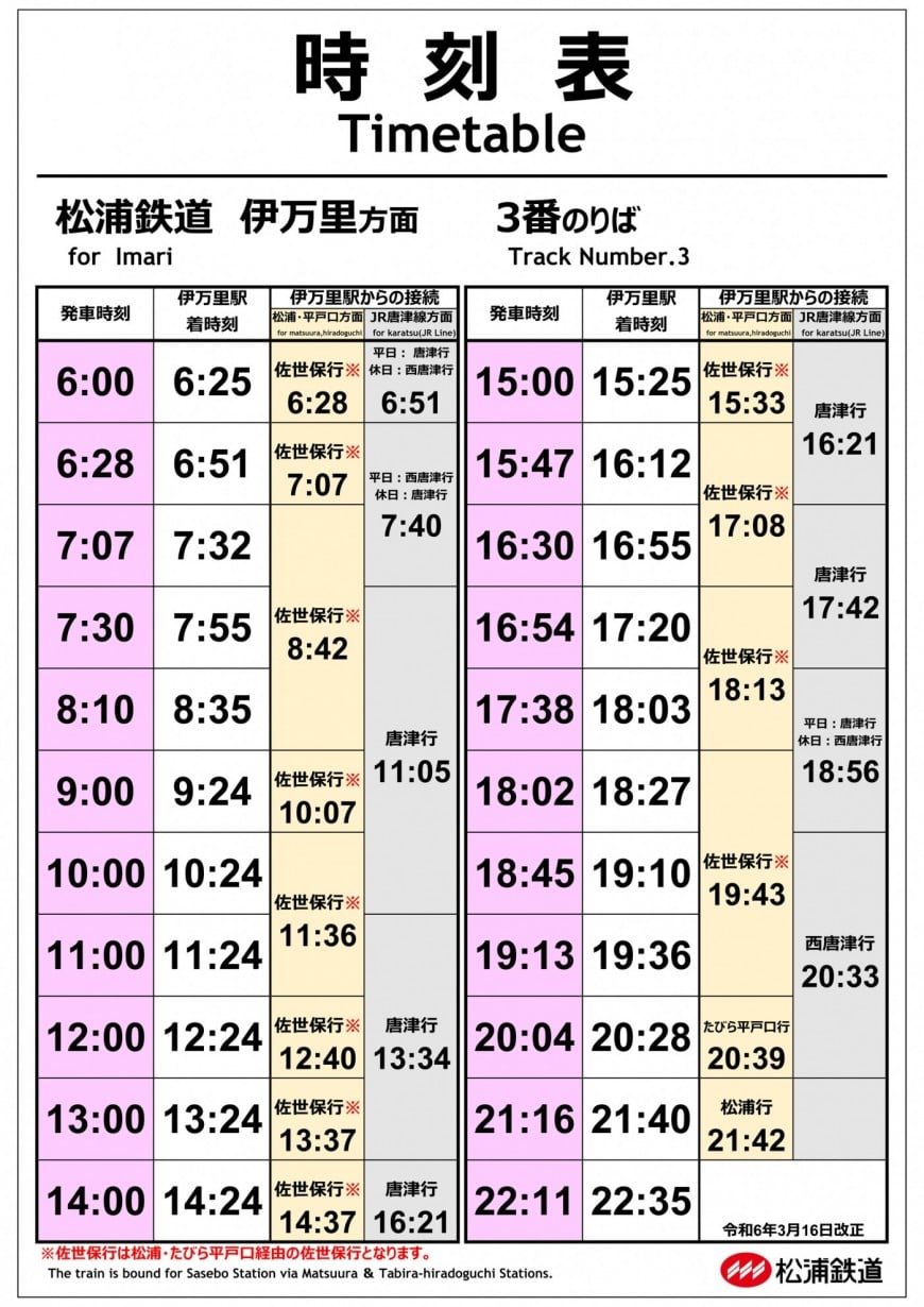 有田駅時刻表